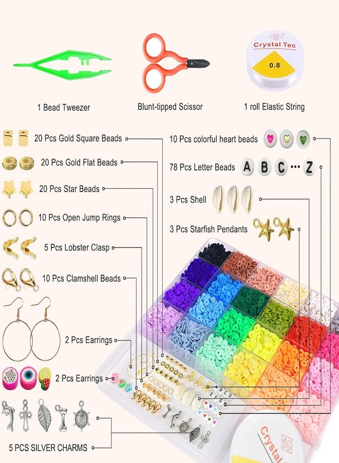 TecoKart مجموعة صنع المجوهرات من خرز طين البوليمر من تيكو كارت - 4200 قطعة، 24 لونًا، خرز أساور مع تعليقات على شكل حروف وقلوب وفواكه وأصداف - مجموعة حرف يدوية للبنات والسيدات والبالغات، متعددة الألوان، تتضمن الأدوات - Image 3